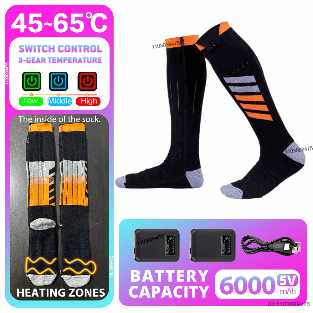 Heated Socks with Rechargeable 6000 mAh Battery | Up to 10 Hours Warmth | Unisex Thermal Socks for Outdoor, Skiing & Winter Use
