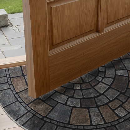 Non-Slip Half Circle Doormat for Indoor and Outdoor Mosaic Entrance