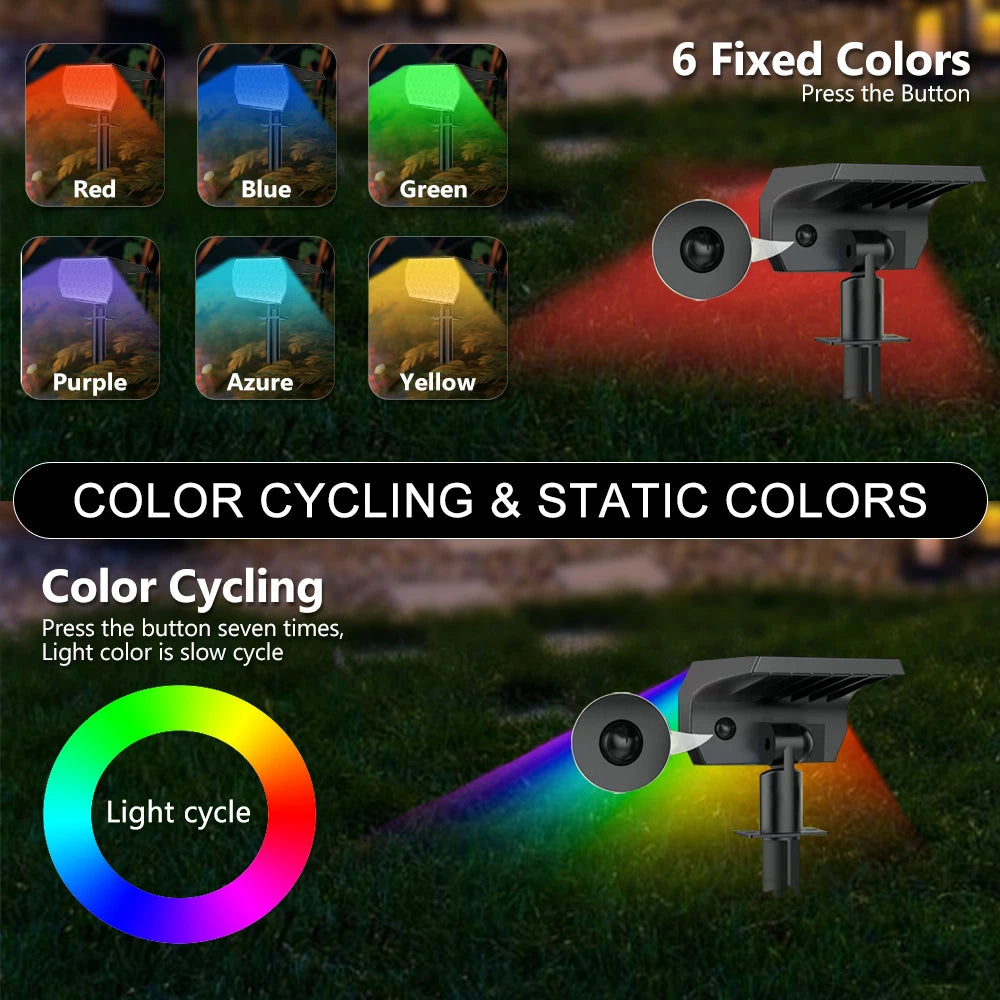 Garden Solar Spotlight with 37 RGB LEDs | Waterproof IP65 | Wall and Ground Mount | Color Changing