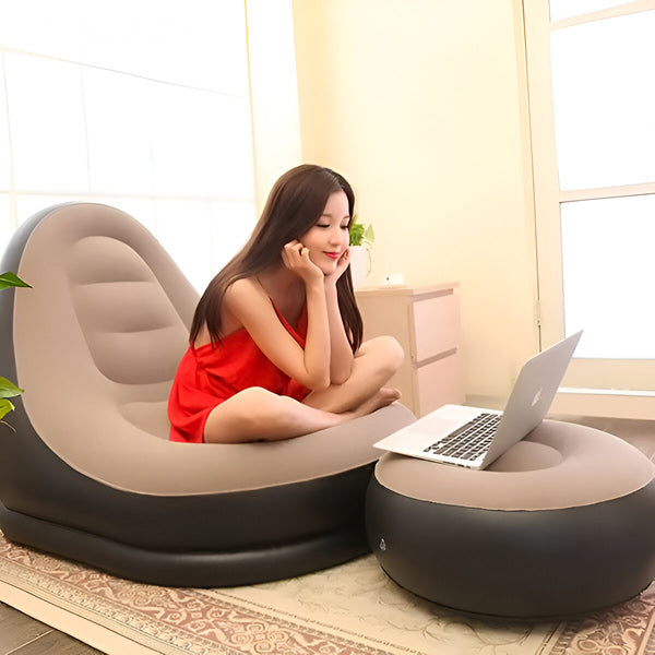Inflatable Lounge Chair with Footrest for Indoor and Outdoor Relaxation