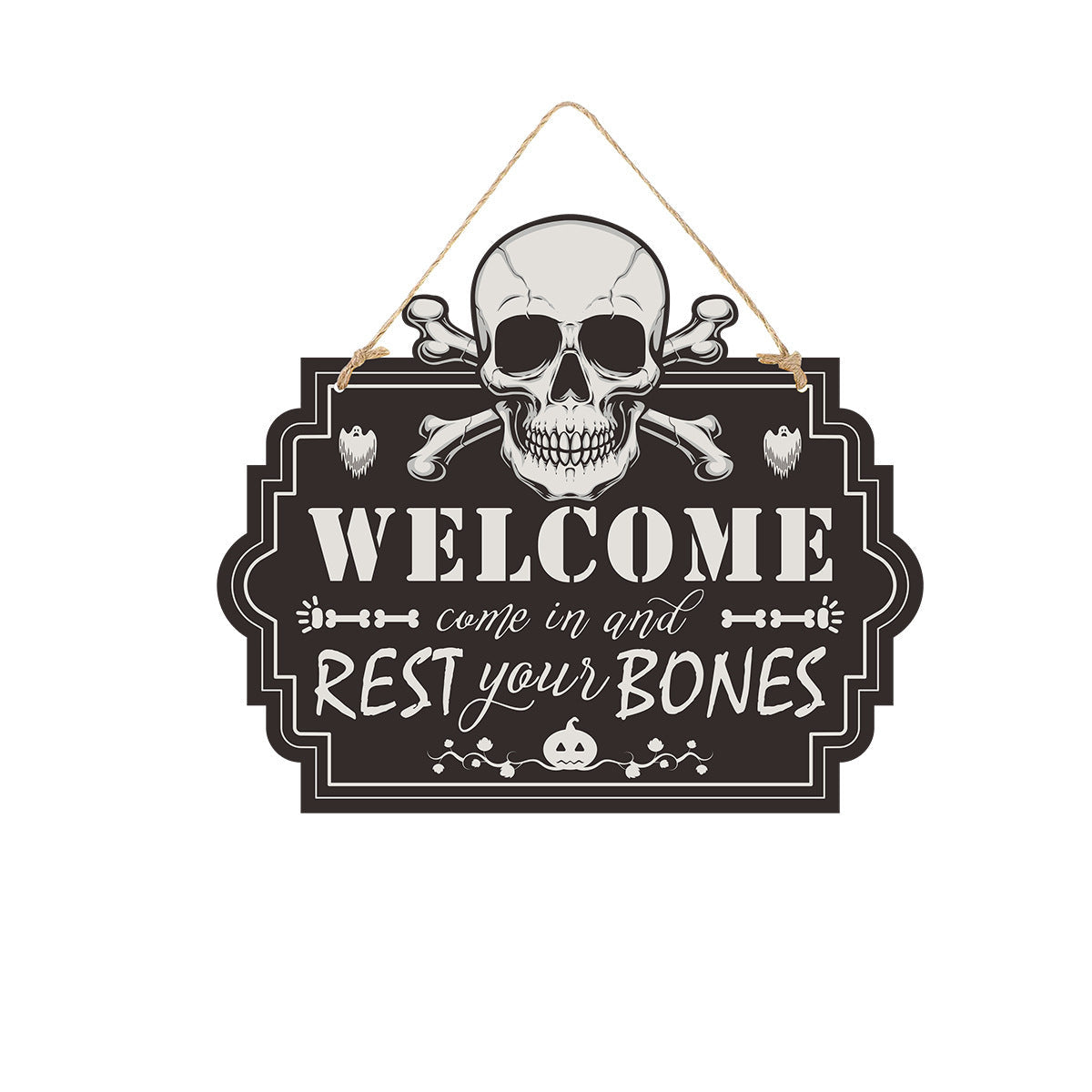 Halloween Door Sign – Wooden Style Plates Featuring Pumpkin, Skull, Witch