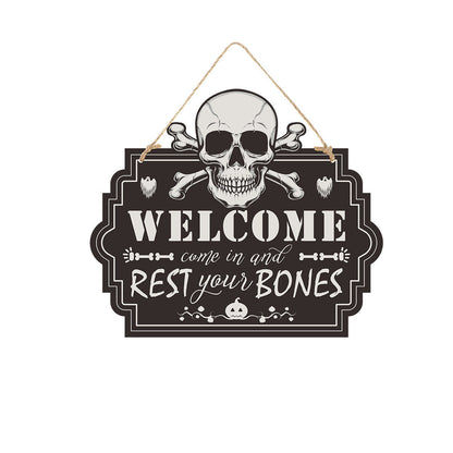 Halloween Door Sign – Wooden Style Plates Featuring Pumpkin, Skull, Witch