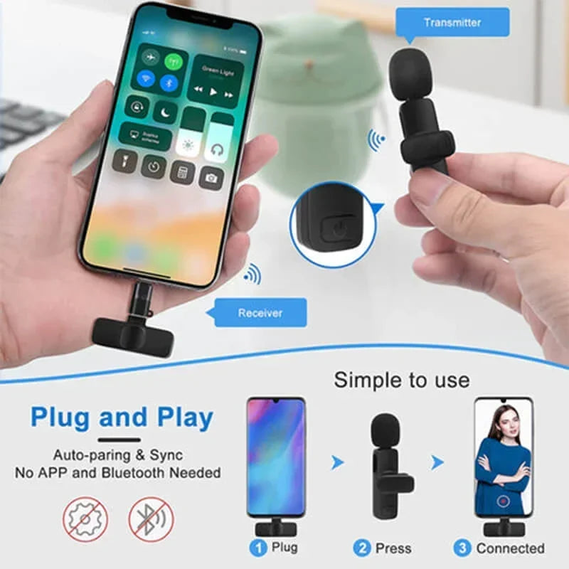 Portable Wireless Clip-On Microphone - 20m Range, Multi-Device Compatible