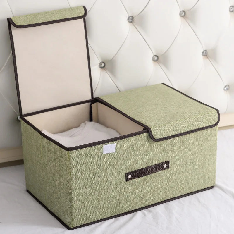 Foldable Cotton Storage Box | Organizer with Double Closure for Clothes and Laundry