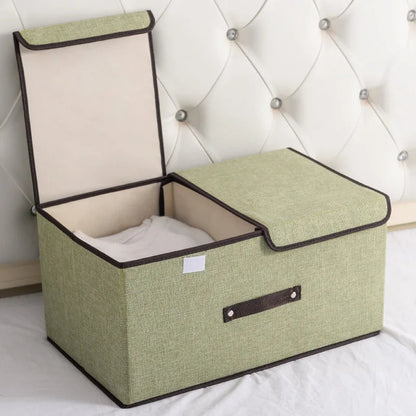 Foldable Cotton Storage Box | Organizer with Double Closure for Clothes and Laundry