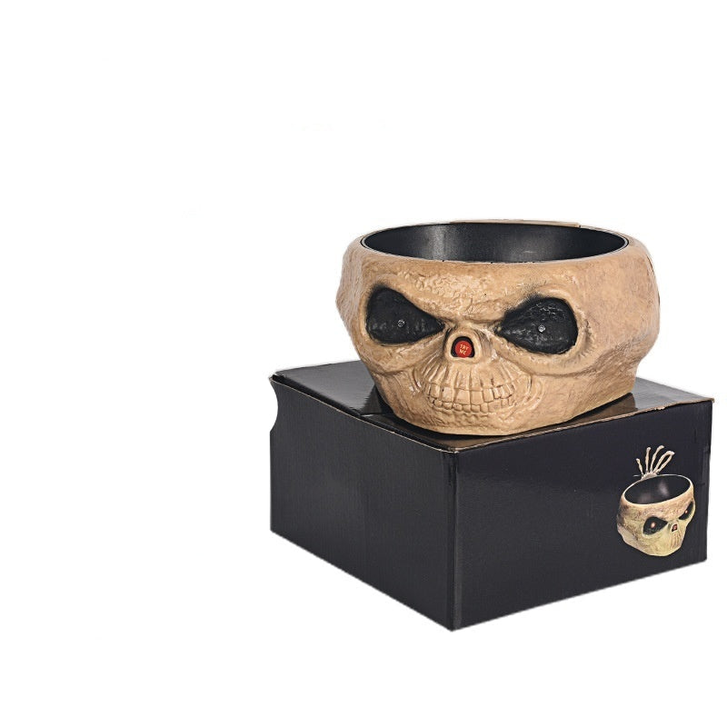 Halloween Motion Sensor Candy Bowl – Pumpkin Design with Skeleton Hand and Red Lights