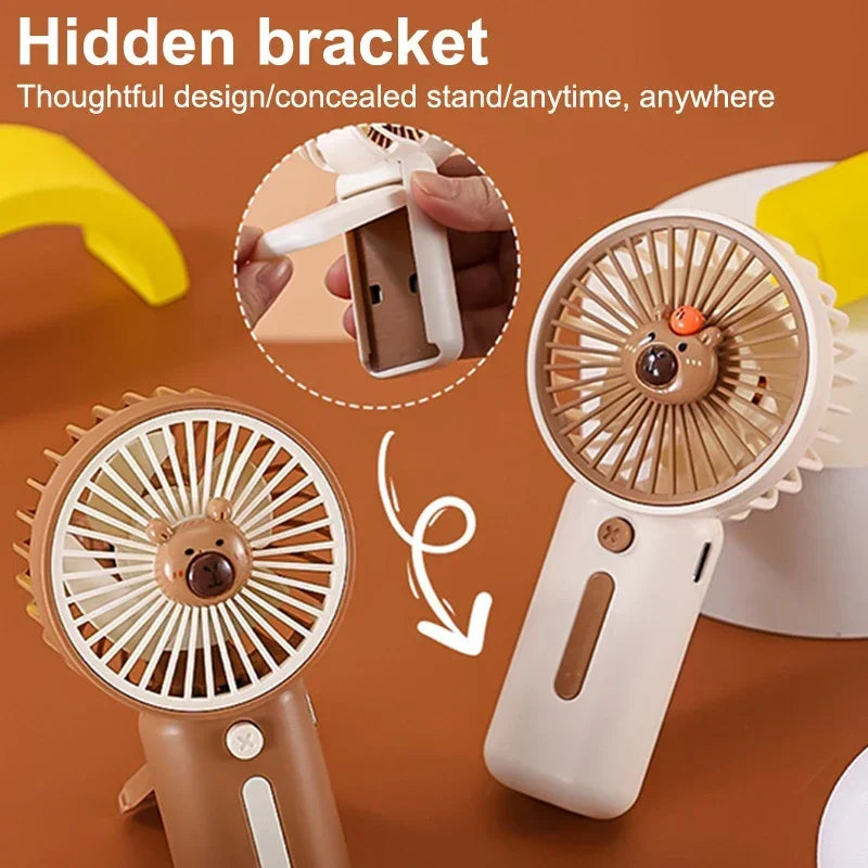 Portable USB Mini Fan | 3-Speed Airflow | Cartoon Capybara Design | Summer Breeze