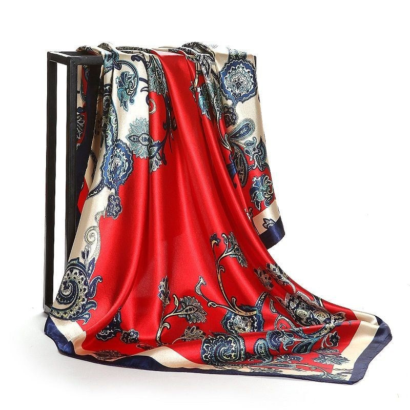 Large Square Simulation Silk Scarf – Versatile Fashion Accessory