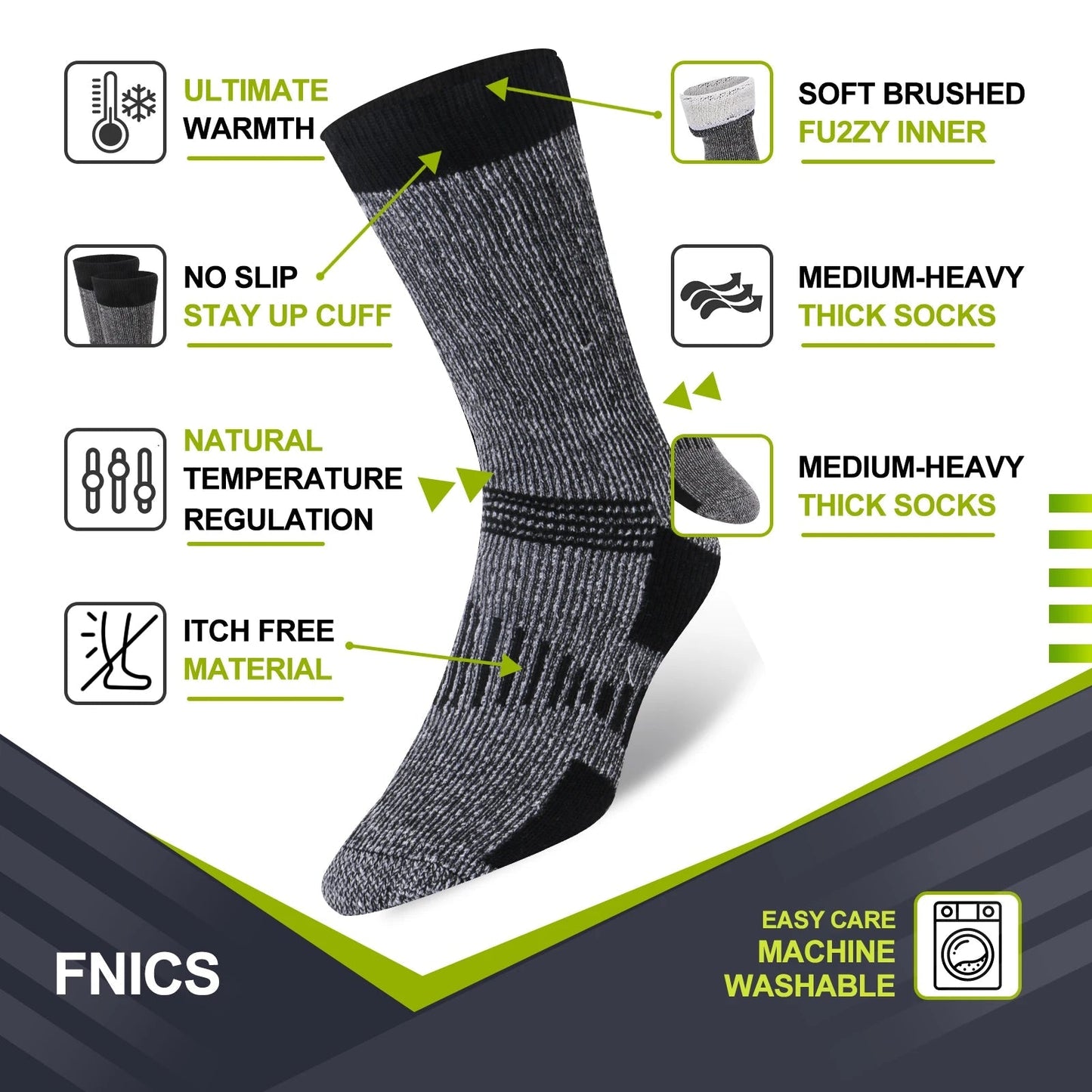 3-Pack of Thick Warm Merino Wool Socks | Durable, Breathable | Great for Work, Hiking & Outdoor Use