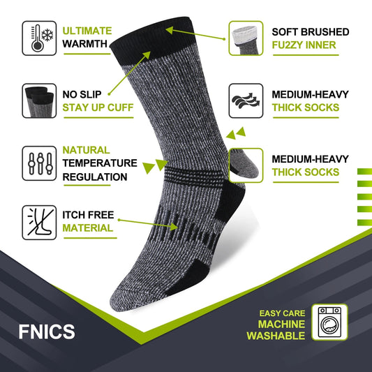3-Pack of Thick Warm Merino Wool Socks | Durable, Breathable | Great for Work, Hiking & Outdoor Use