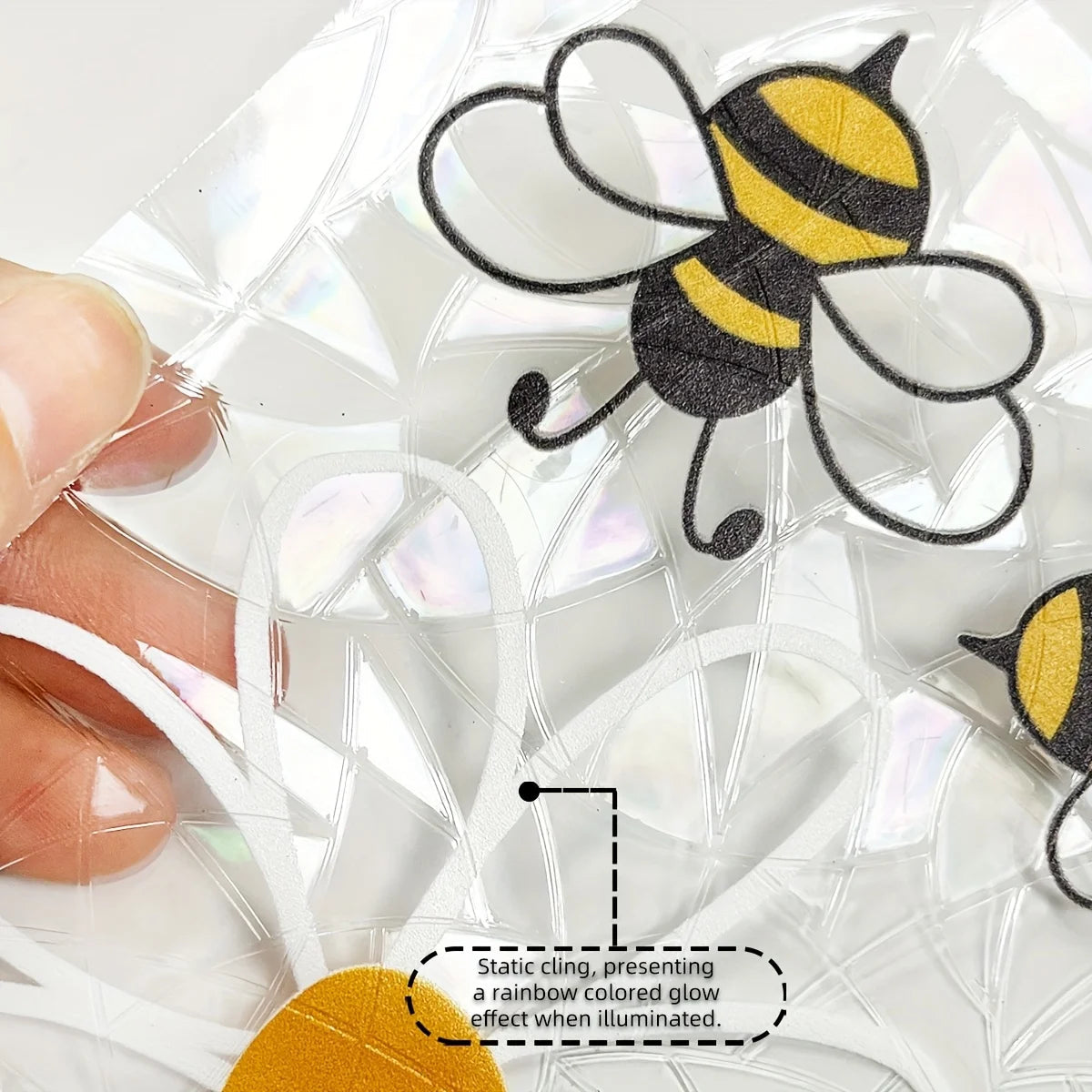 Spring Window Stickers | Colorful Bees & White Flowers | Double-Sided Static Glass Decor