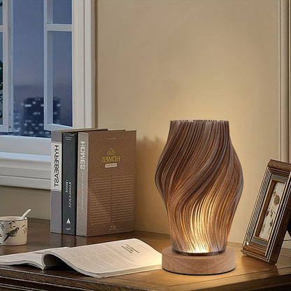Adjustable Brightness USB Lamp with Wooden Base for Table Use
