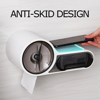 Self-Adhesive Waterproof Toilet Paper Holder with Extra Storage