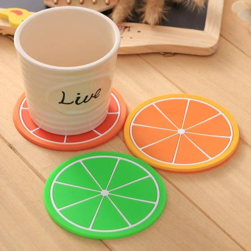 Set of 6 Vibrant Fruit-Themed Silicone Coasters