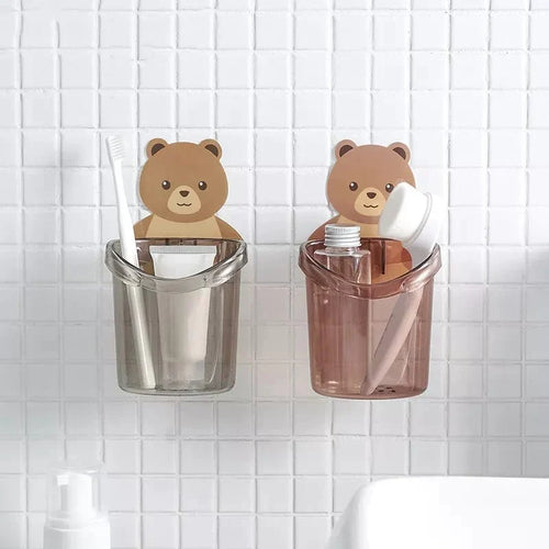 Wall-Mounted Toothbrush Holder Cup in Bear Design