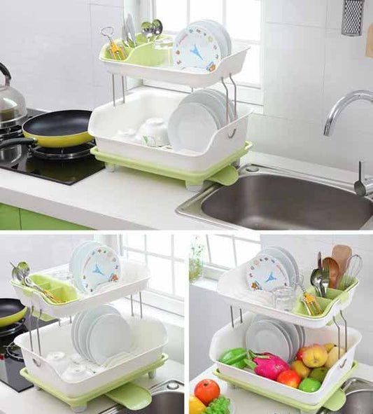 Double-Tier Dish Drying Rack with Utensil Holder