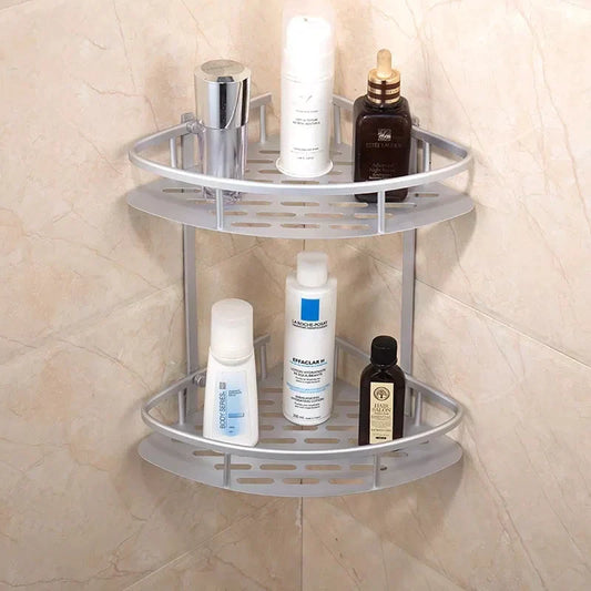 Dual-Tier Stainless Steel Corner Shelf for Bathrooms