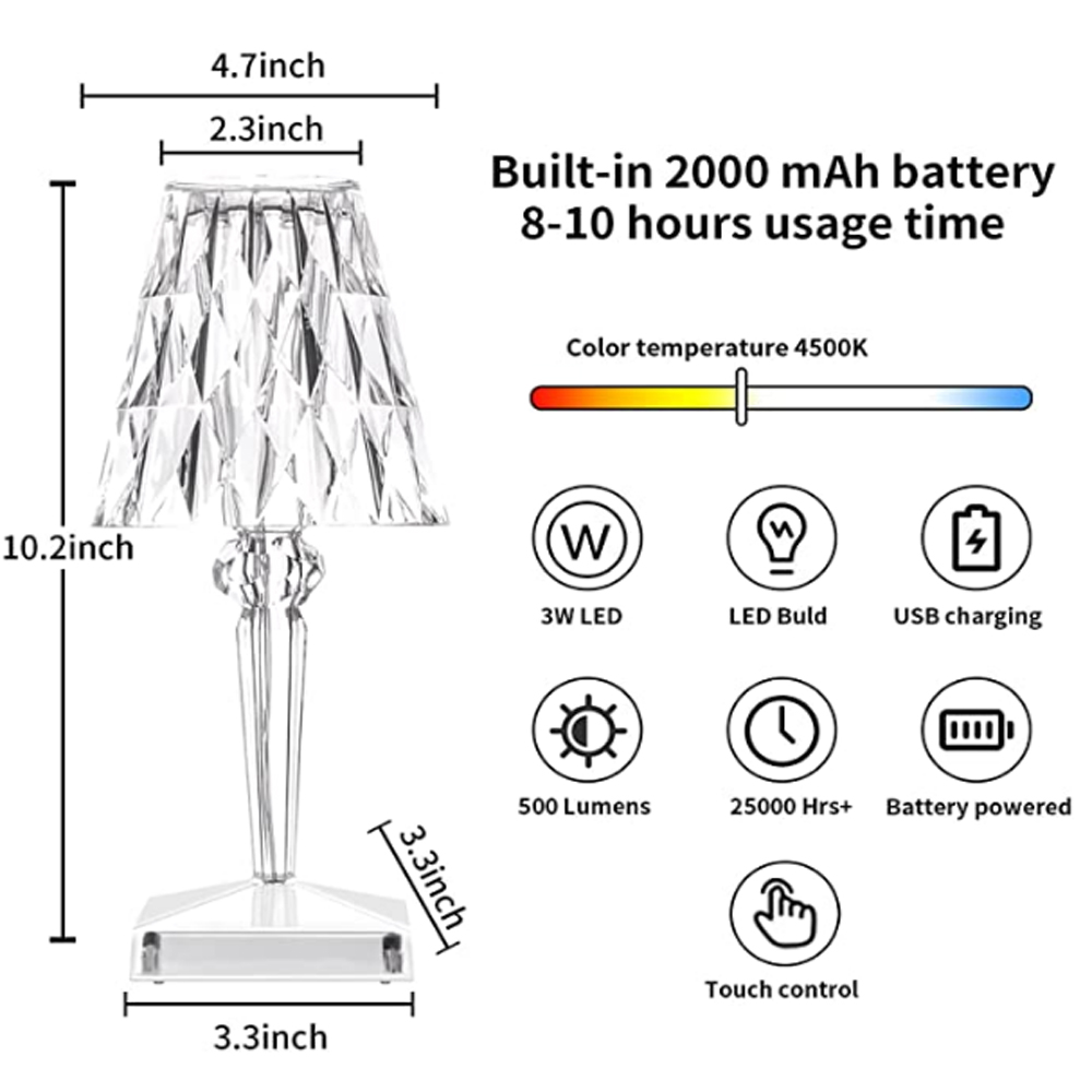 Elegant Touch Sensor Table Lamp with USB – CrystalGlow Design