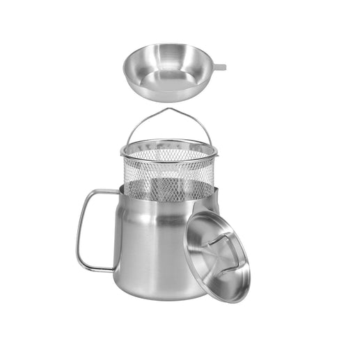 Oil Storage Pot in Stainless Steel with Fine Mesh Strainer and Fry Basket