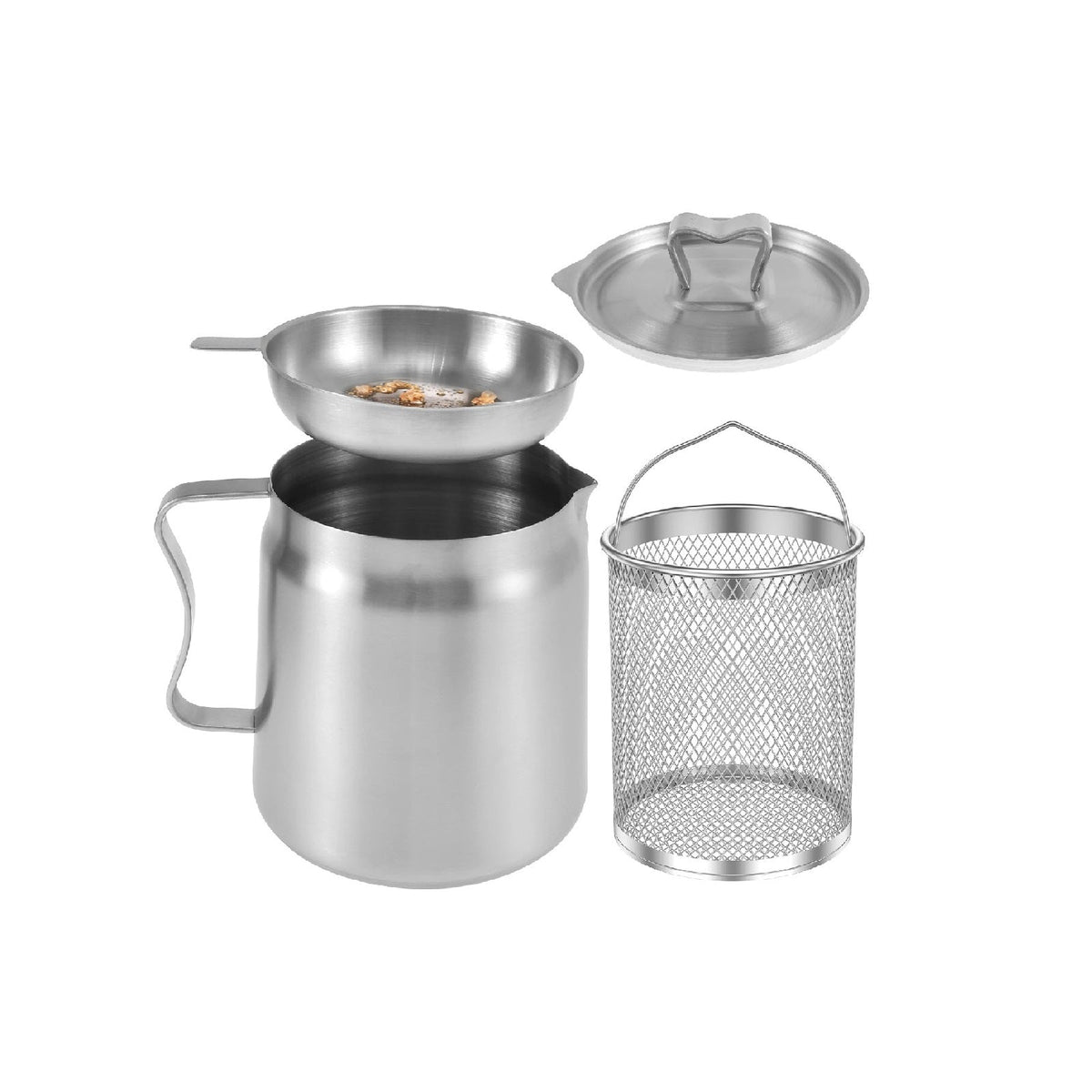 Oil Storage Pot in Stainless Steel with Fine Mesh Strainer and Fry Basket