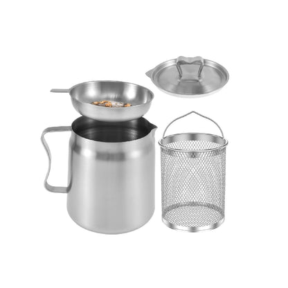 Oil Storage Pot in Stainless Steel with Fine Mesh Strainer and Fry Basket