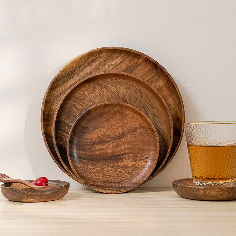 Serving Set of 4 Acacia Wood Plates