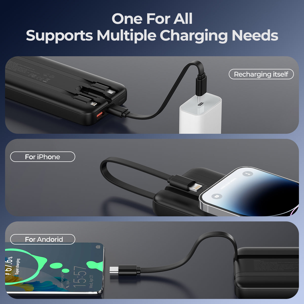 All-in-One Portable Charger | 10,000 mAh with Built-in Cables