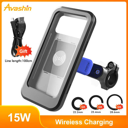 Waterproof Phone Mount with USB and 15W Wireless Charger for Bicycles