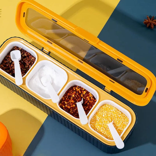 Stylish 4-Compartment Spice Organizer with Spoon