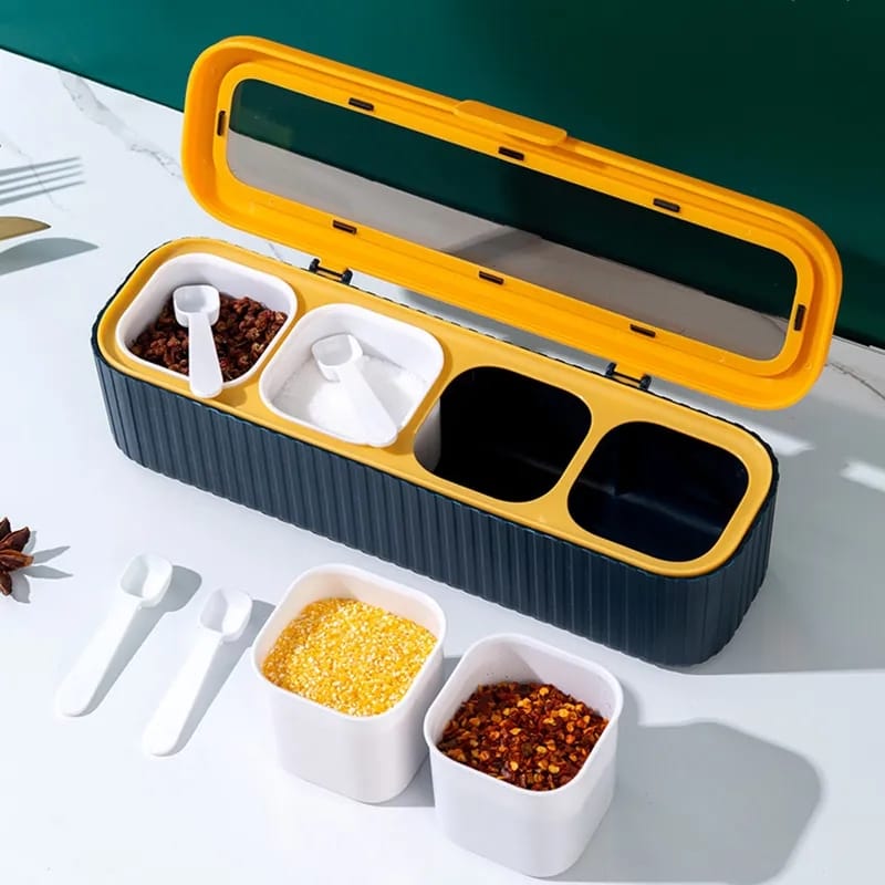 Stylish 4-Compartment Spice Organizer with Spoon