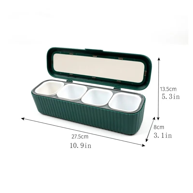 Stylish 4-Compartment Spice Organizer with Spoon