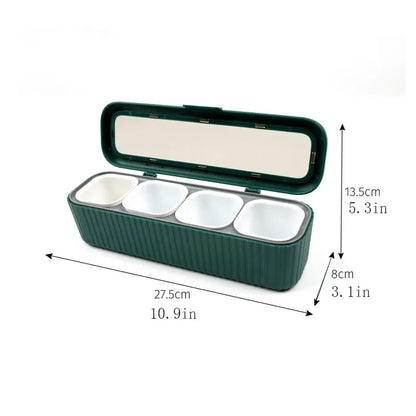 Stylish 4-Compartment Spice Organizer with Spoon