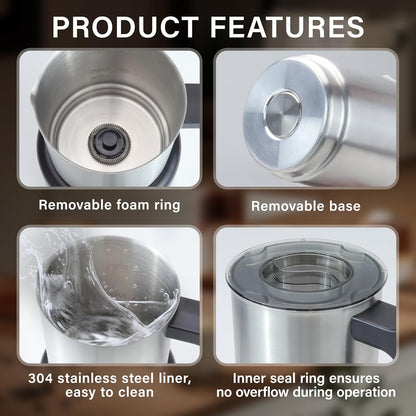 Versatile Electric Milk Frother | 4-in-1 500ml Stainless Steel