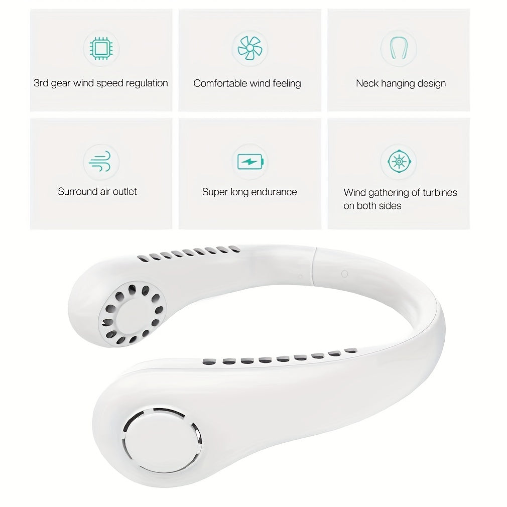 Portable Bladeless Neck Fan - Rechargeable Mini Air Cooler with 3 Speeds