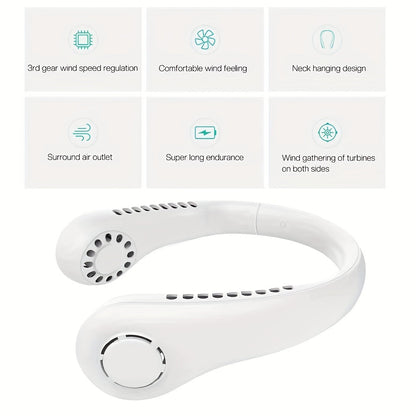 Portable Bladeless Neck Fan - Rechargeable Mini Air Cooler with 3 Speeds
