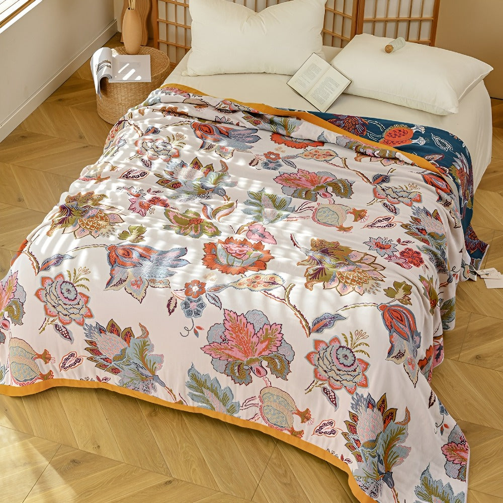 Floral Haven Reversible Cotton Throw Blanket