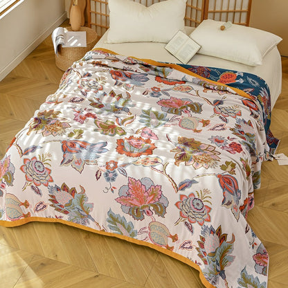 Floral Haven Reversible Cotton Throw Blanket