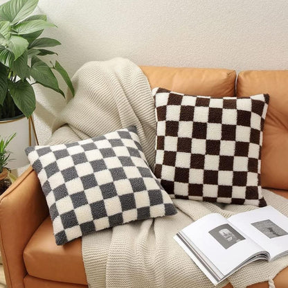 Cozy Checkered Faux Fur Cushion Cover