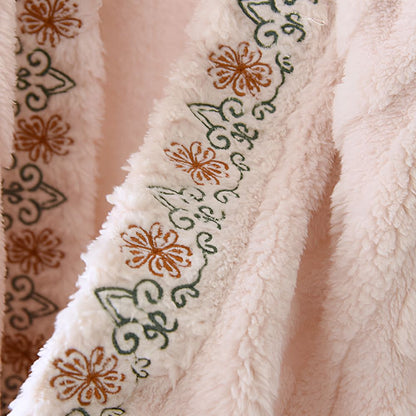 Luxurious Embroidered Fleece Wrap for Cozy Elegance
