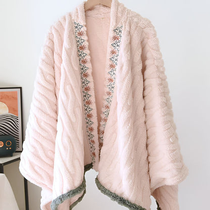 Luxurious Embroidered Fleece Wrap for Cozy Elegance