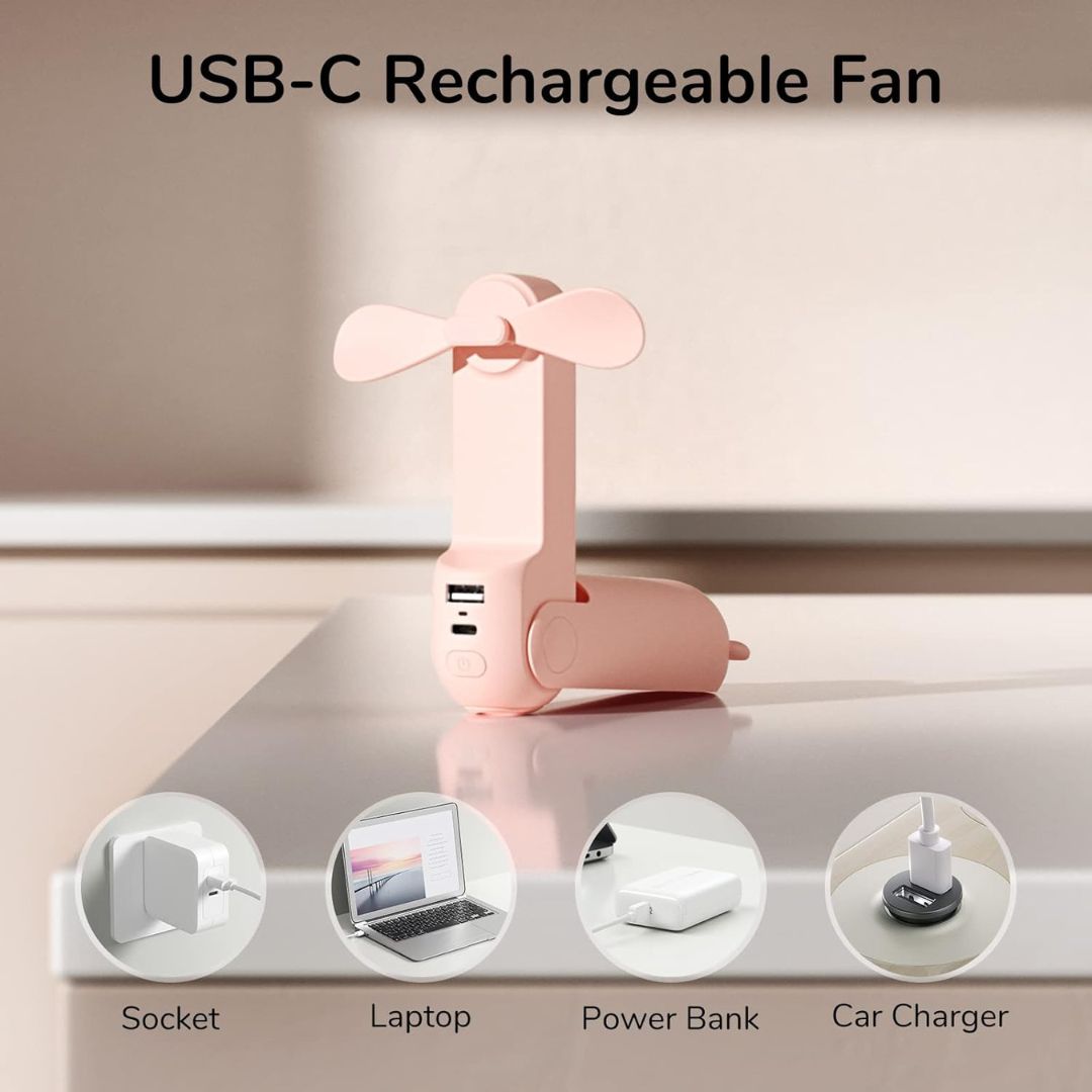 Portable 3-in-1 Mini Fan – USB Rechargeable, Foldable for Travel & Outdoors