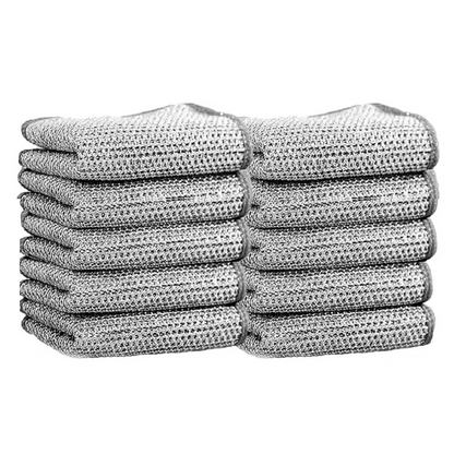 Double-Layer Silver Fiber Dishcloths - Steel Wire Cleaning Cloths for Kitchen
