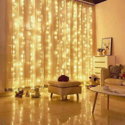 Warm White LED Fairy Curtain Lights with 8 Dynamic Modes for Relaxation