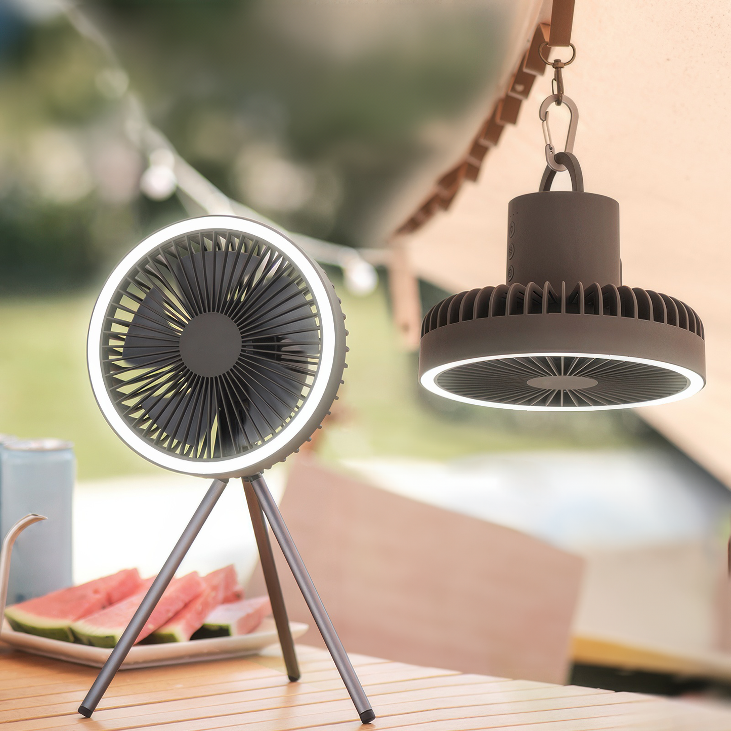 Rechargeable Portable Fan with LED Light and Integrated Power Bank