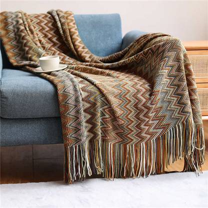 Vibrant Geometric Tasseled Throw Blanket for All Seasons