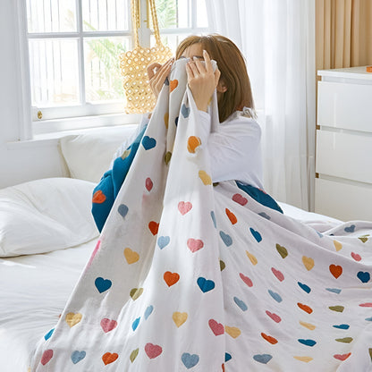 Charming Hearts Dual-Sided Cotton Throw Blanket