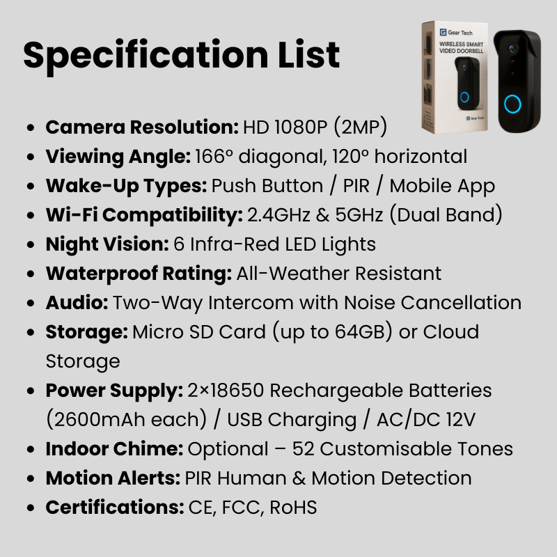 HD Wireless Doorbell Camera with Motion Alerts and Extended Battery Life
