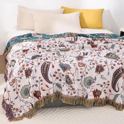 Serenity Blossom Dual-Sided Cotton Throw Blanket
