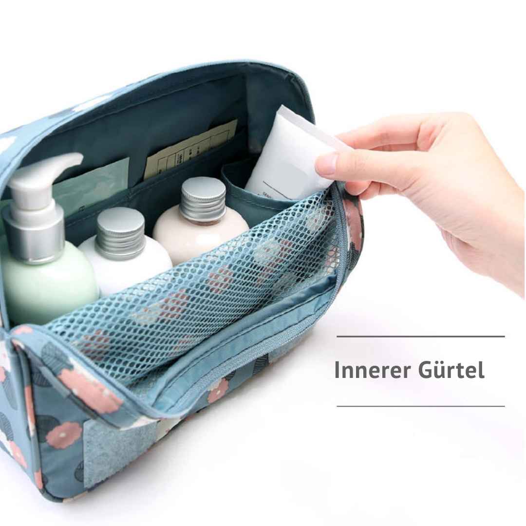 Water-Resistant Cosmetic Bag with Hook and Sections for Travel