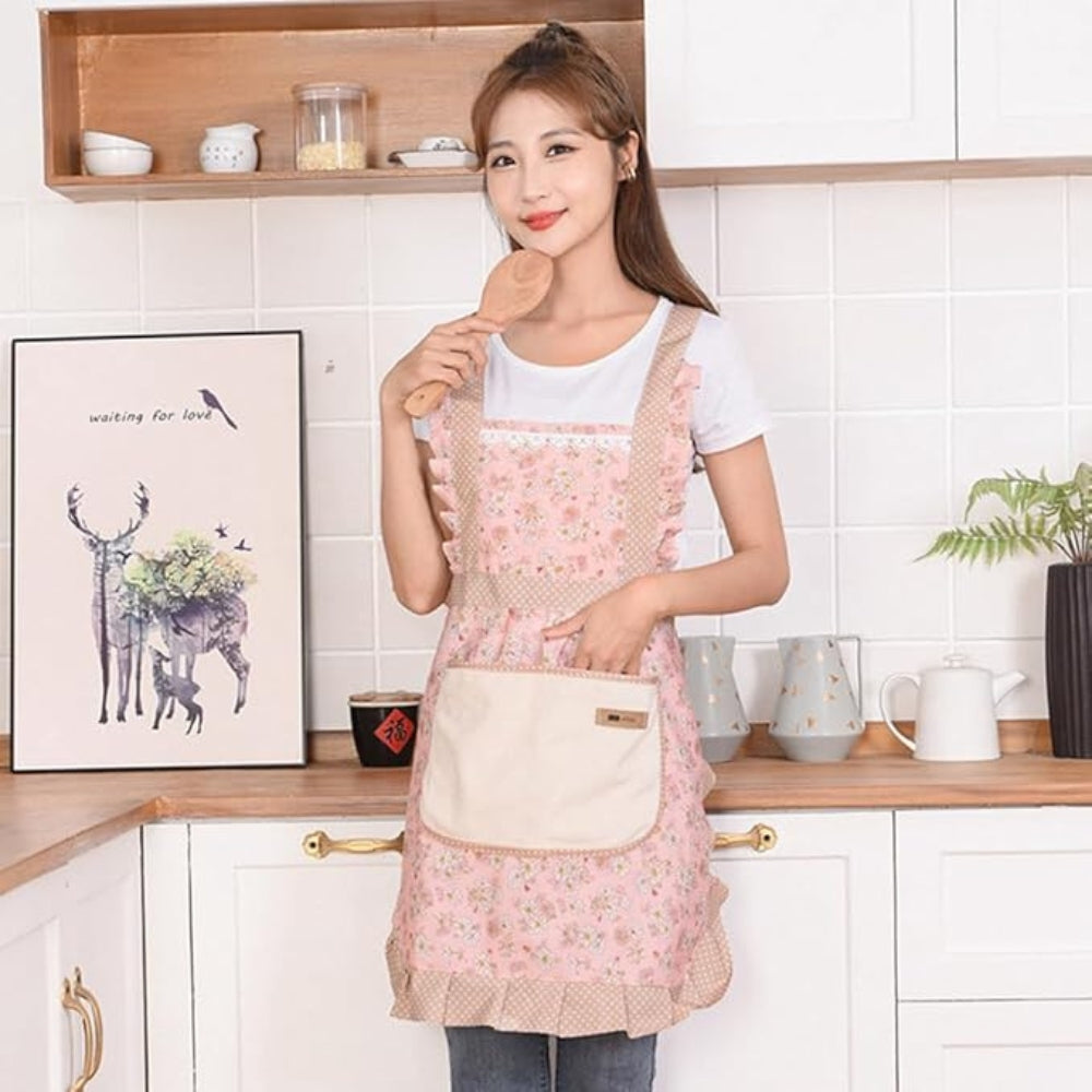 Apron with Floral Design for Kitchen Use